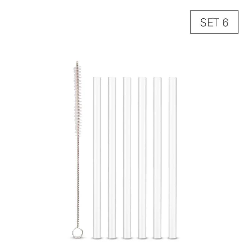 Weis Trinkhalme Glas transparent 15 cm - Set 6 + Bürste
