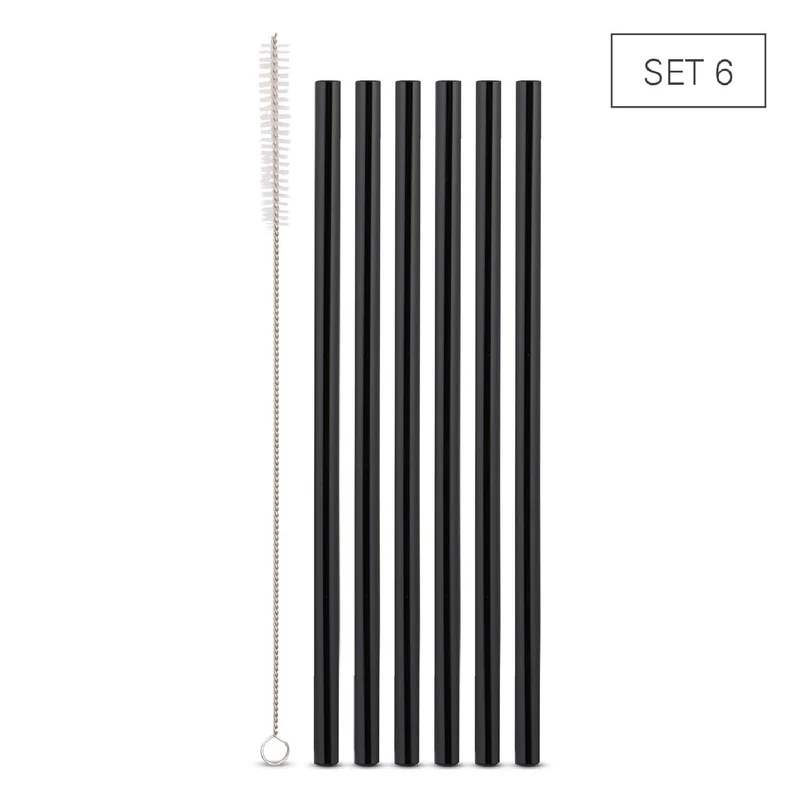 Weis Trinkhalme Glas schwarz für Smoothies - Set 6 + Bürste